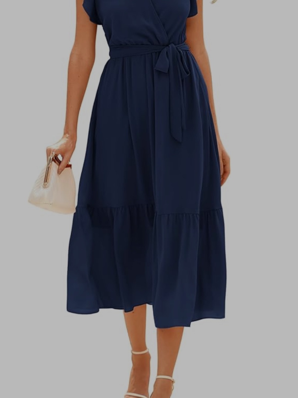 Navy Tiered Midi Skirt with Waist Tie